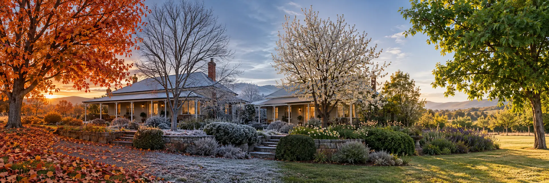 The changing autumn winter spring and summer landscape around a home in Orange NSW